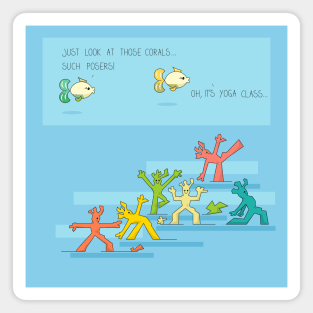 Cute underwater yoga comic with fishes and corals Magnet